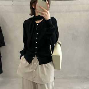 C-简约宽松百搭显瘦软糯长袖针织开衫(配围巾)（含5羊毛）B2333-1