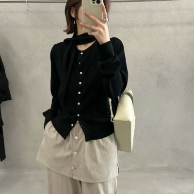 C-简约宽松百搭显瘦软糯长袖针织开衫(配围巾)（含5羊毛）B2333-1