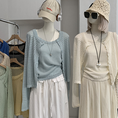 KEKEZOON-搭防晒罩衫针织开衫+吊带背心两件套套装(不含项链)6982