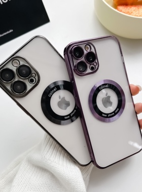 磁吸适用苹果15promax手机壳新款iPhone14Prom电镀ip13pm透明女plus高级11镜头膜全包防摔12pro男防尘