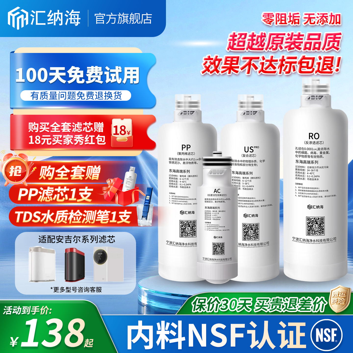 适配安吉尔净水器滤芯A6pro/A4