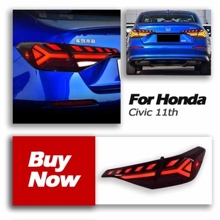 LED行车灯雾灯流光转向灯 十一代思域后尾灯总成改装 适用于22 23款