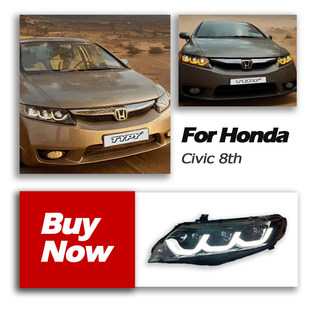 LED透镜日行灯流光转向灯 本田八代思域大灯总成改装 适用于06 11款