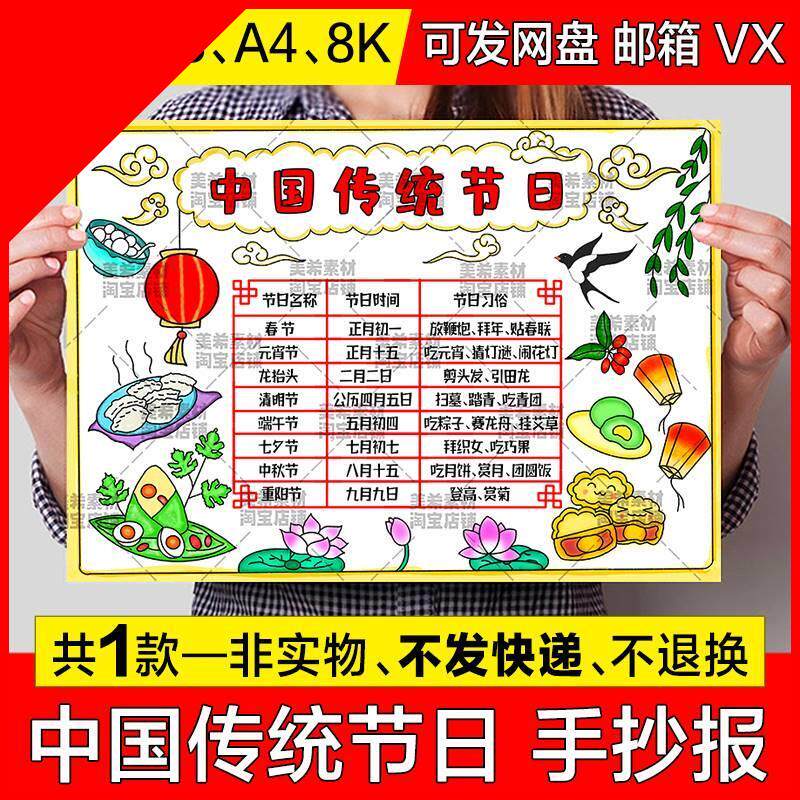 中国传统节日手抄报模板春节清明端午中秋传统重阳习俗电子版小报