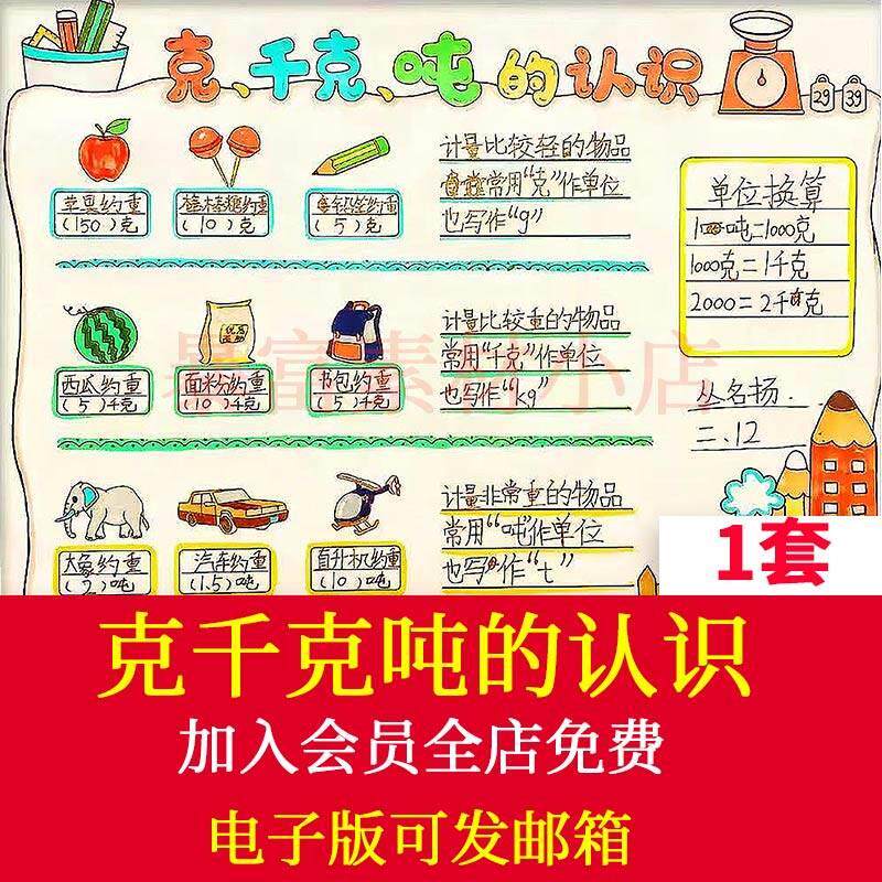 克千克吨的认识手抄报模板三四年级重量单位数学主题小报电子版