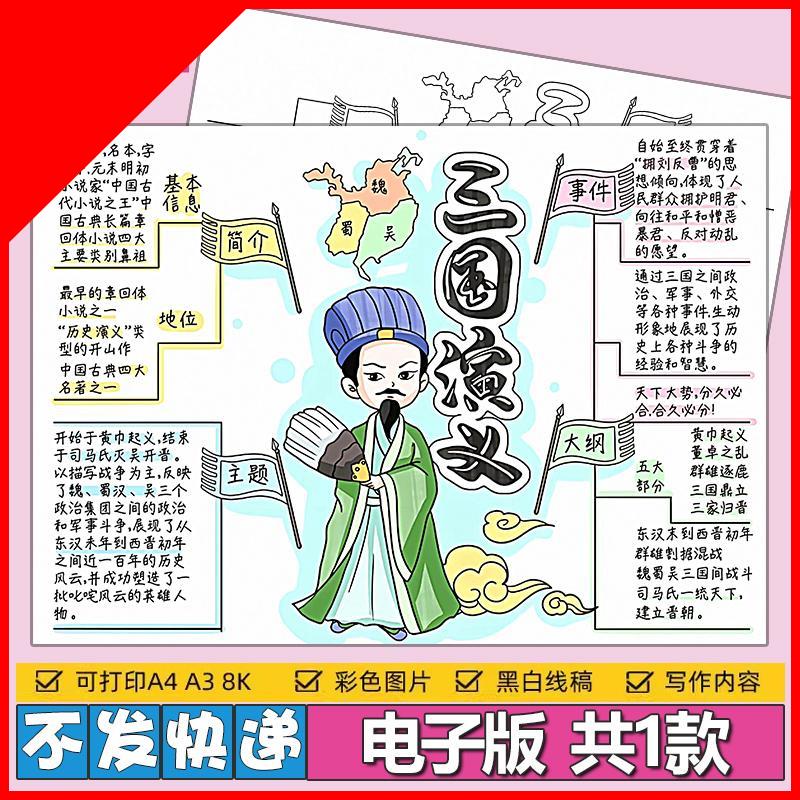 可打印四大名著三国演义思维导图手抄报电子模版好书推荐阅读小报