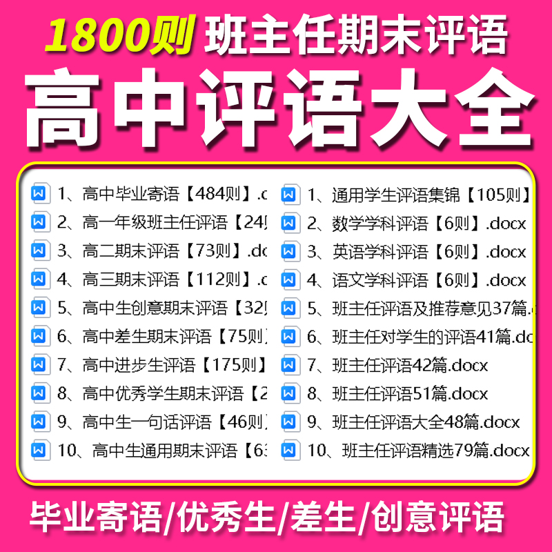 高中评语大全毕业寄语班主任高一二三期末评语word中差生优生范文怎么样,好用不?