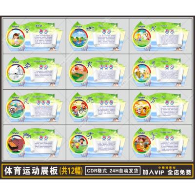 ZZ061学校操场围墙体育运动知识校园文化展板背景CDR设计素材模板