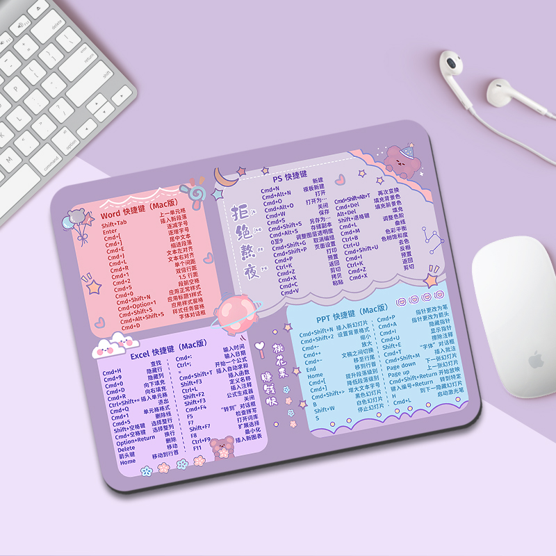 Mac快捷键橡胶卡通鼠标垫定制