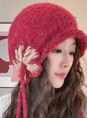 2025冬季新款手工流苏大辫子段染针织保暖休闲百搭慵懒堆堆帽子