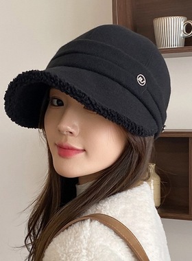 25新款冬季加厚加绒宽檐显脸小保暖百搭可挂口罩鸭舌帽