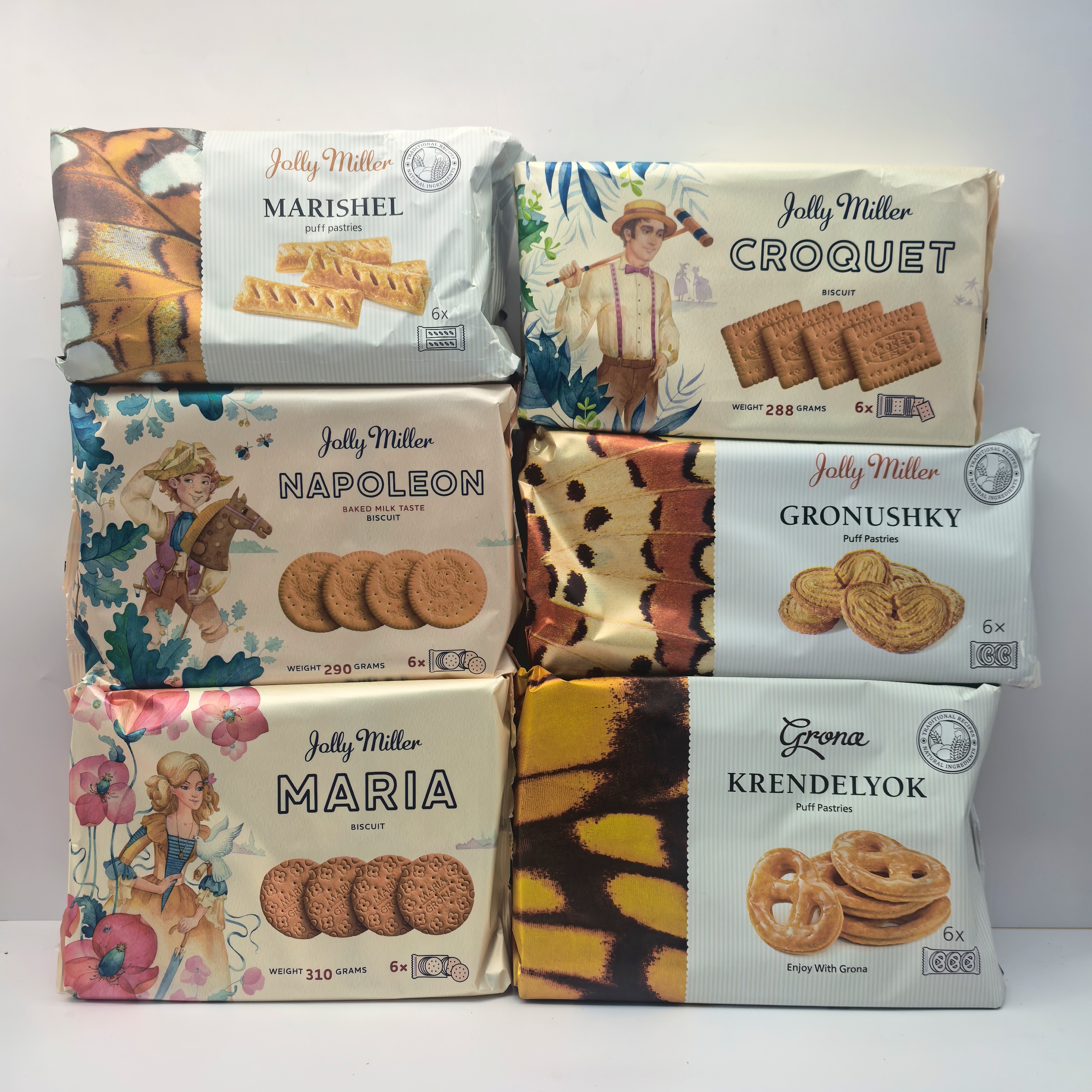 乌克兰进口格兰娜蝴蝶形酥性饼干千层酥心形焦糖味图案香草零食