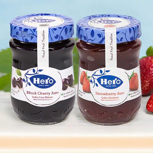 进口Hero英雄草莓 蓝莓果酱340g涂抹面包吐司烘焙0脂肪果酱 樱桃