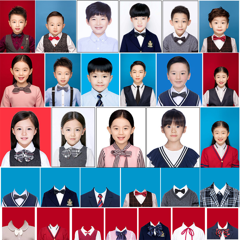 134海马体证件照抠图男孩女孩  psd模板发型服装素材儿童后期影楼