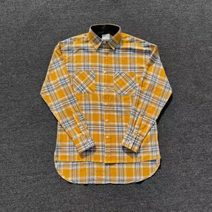 明亮叔出品4th高街风格黄格子长袖开叉衬衫比伯同款内搭打底衫男