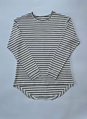 亮叔出品自主4th白底黑条长袖打底第四季比伯同款高街叠穿单品男