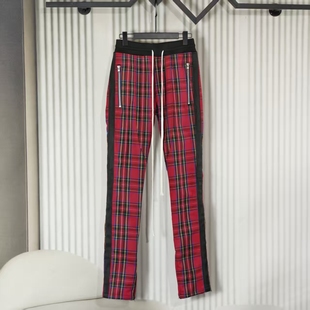 高街抽绳拉链休闲裤 裤 5th苏格兰红格子修身 明亮叔出品秋冬加厚款