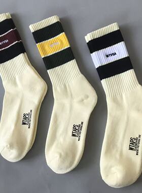 WTAPS西山彻刺绣字母袜子撞色条纹中筒袜男女同款跑步运动篮球袜