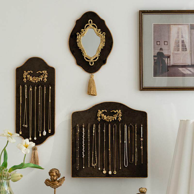 方寸时光复古树脂壁挂项链收纳架装饰镜绒布挂件雕花镜流苏展示架