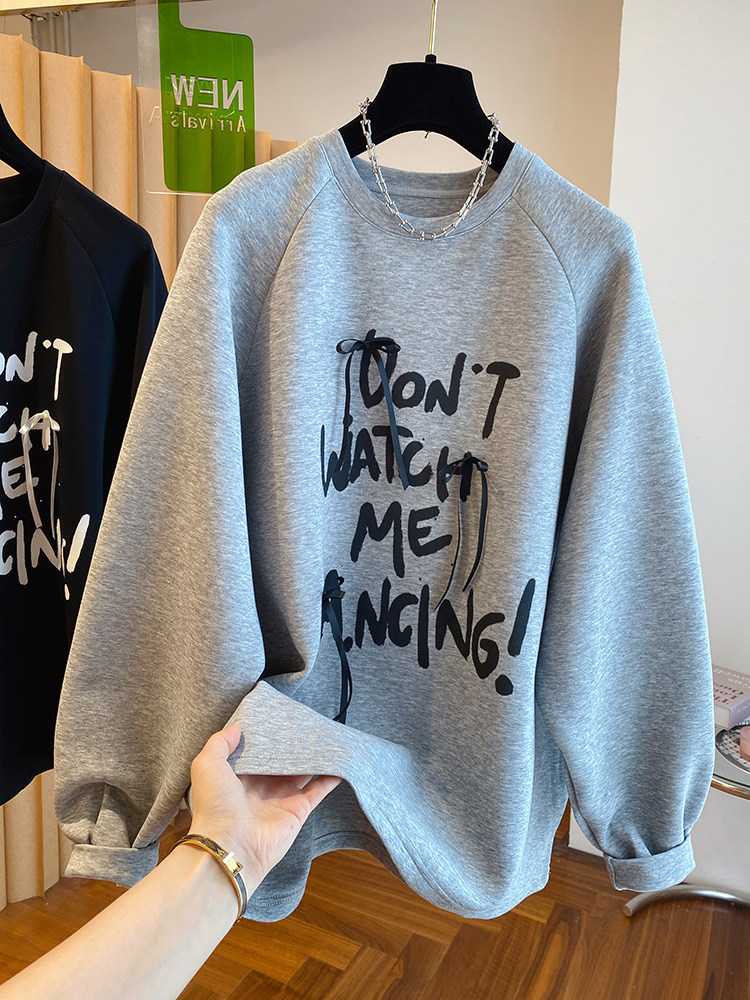 超大码150kg蝴蝶结拼接女式运动衫2024新春韩式休闲休闲上衣