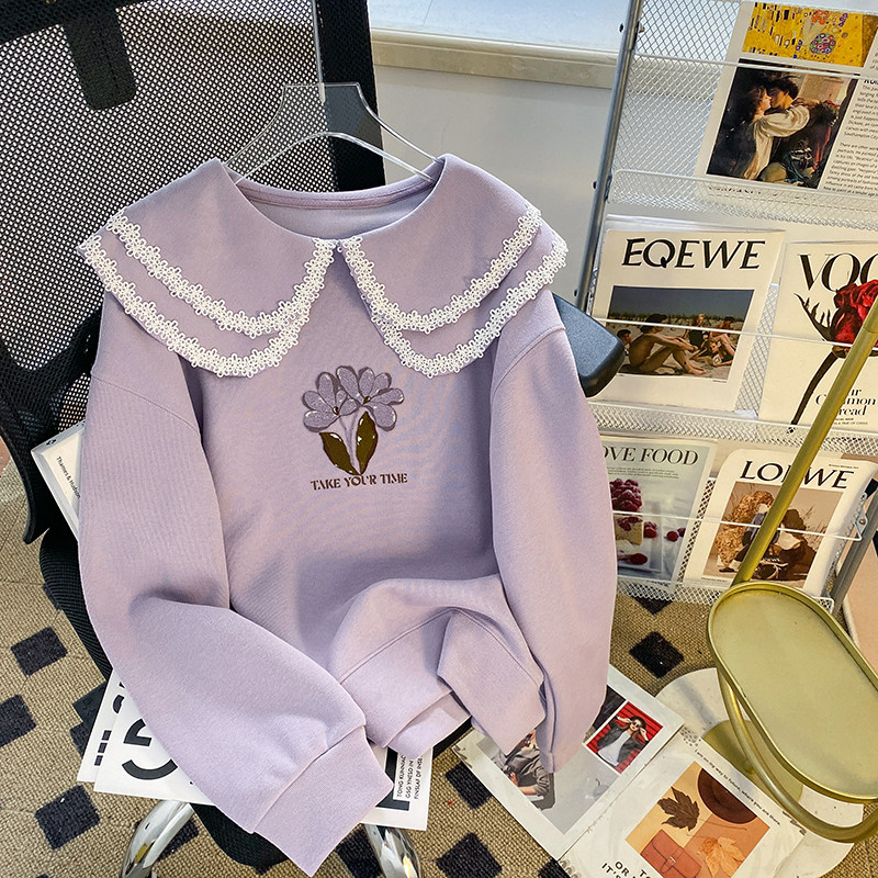 特大码300斤小个子oversize卫衣女2023新款春秋季薄款娃娃领上衣