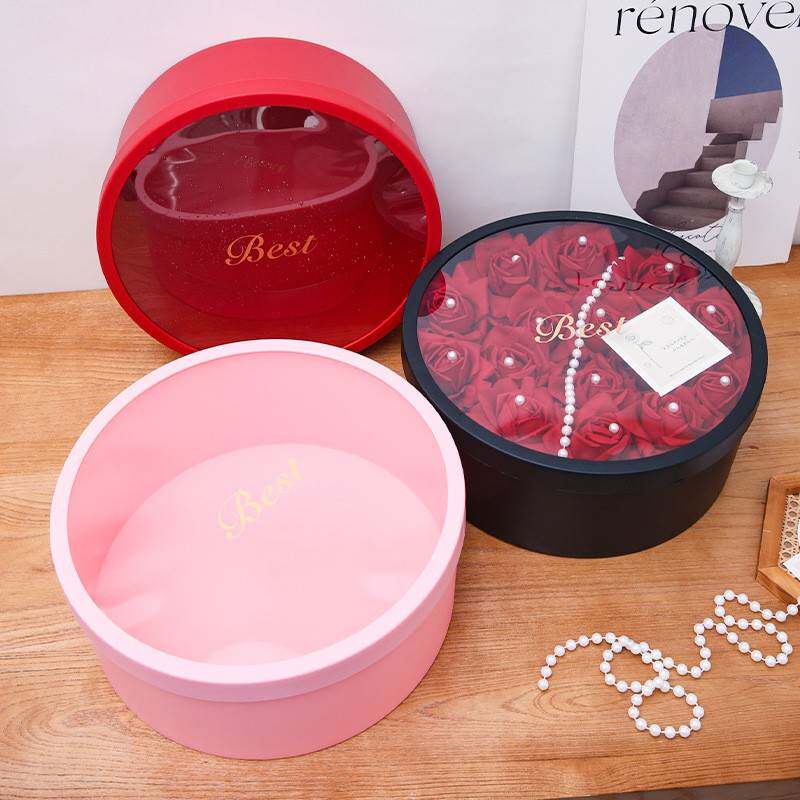 鲜花包装长方形塑料盒圆形水果包装盒礼盒高级感心形套二开窗花盒