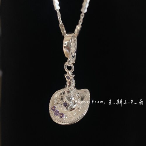纯银吊坠紫色星星魔法帽子项链