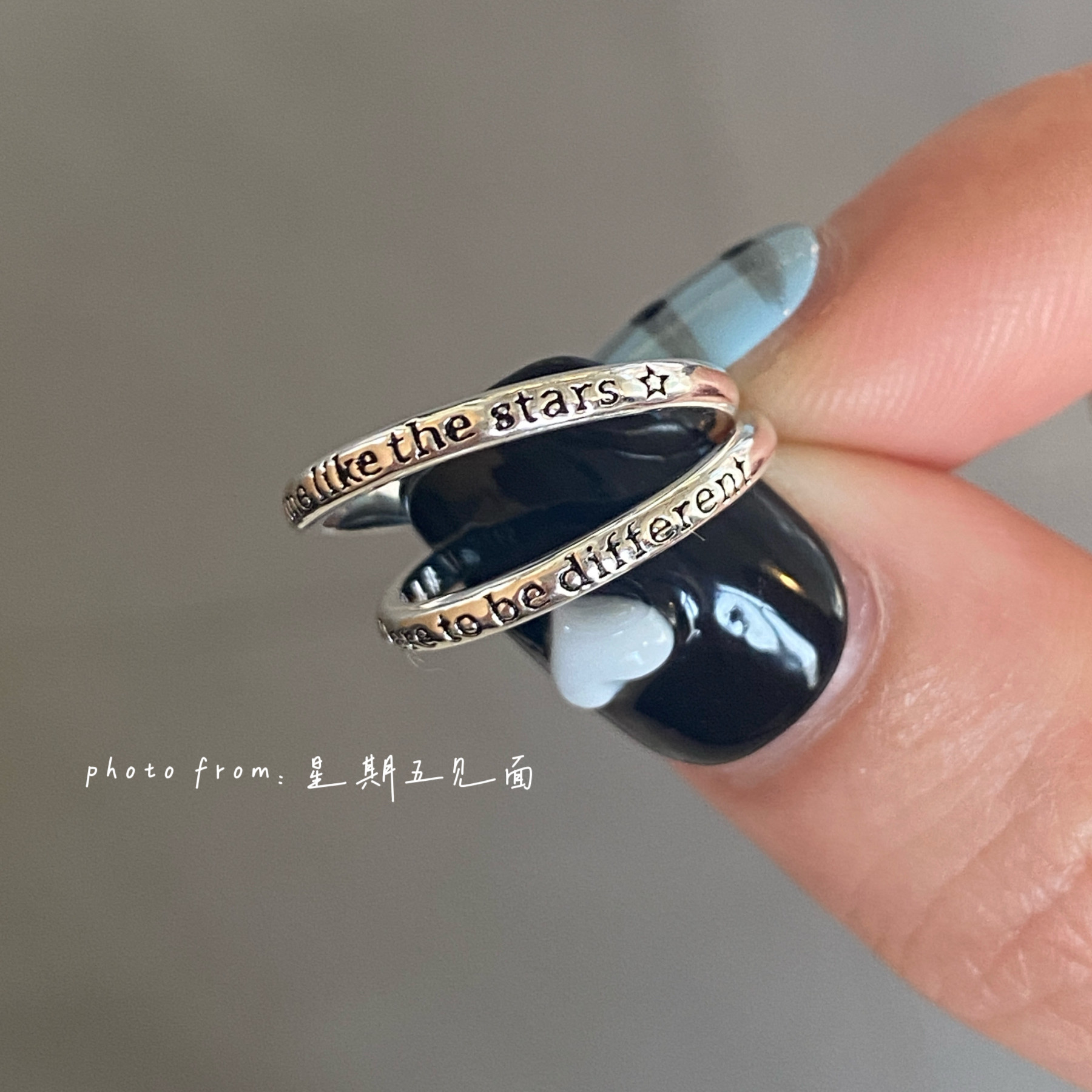 原创设计字母素圈纯银尾戒