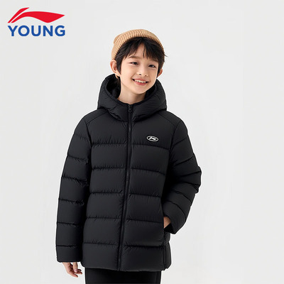 李宁儿童羽绒服男童女童短款25冬季新款保暖鸭绒连帽户外运动外套