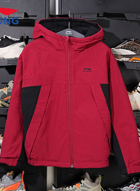 李宁儿童羊羔绒风衣加绒双面穿男女童26马年红色拜年服运动外套