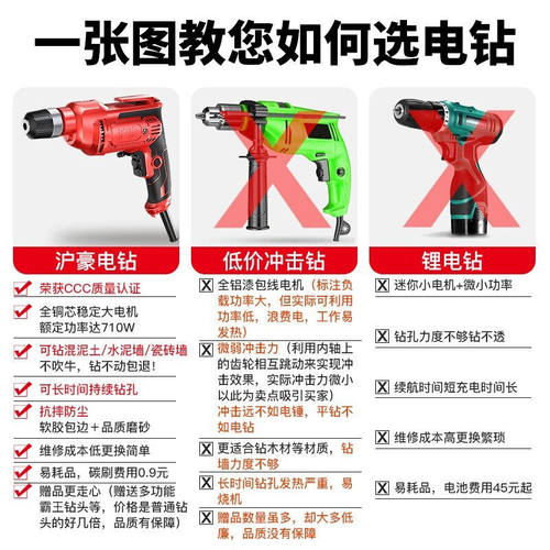 沪豪电钻家用钻墙打孔多功能手电钻有线大功率手钻220V650W工业级