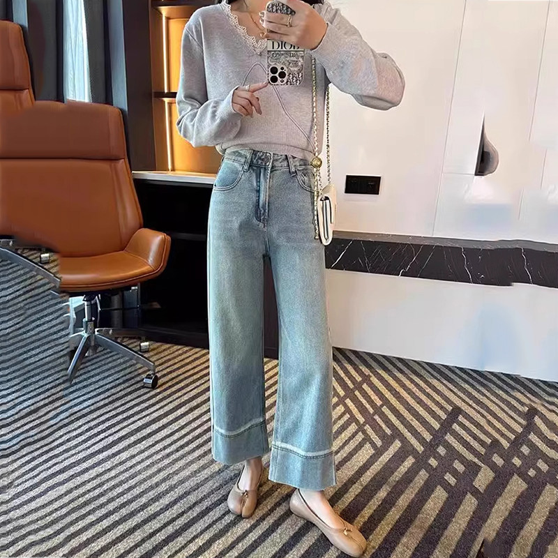 浅蓝色牛仔裤女士2025新款爆款大码梨形胖mm高腰显瘦小个子直筒裤
