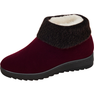 冬季老太太棉鞋女加绒羊毛老北京布鞋官方旗舰店加厚防寒老人鞋子