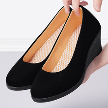 旗舰店官方女鞋 正品 新款 2024软底黑色增高坡跟工作鞋 子 老北京布鞋