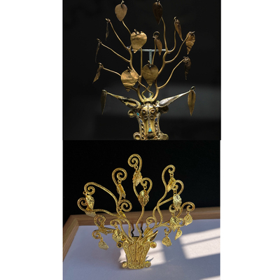 铜材质仿博物馆鹿角金步摇冠汉服古装魏晋贵妇头饰发饰