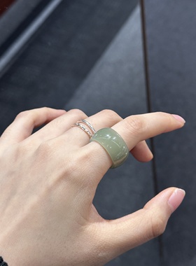 天然和田玉且末蓝圆戒18码