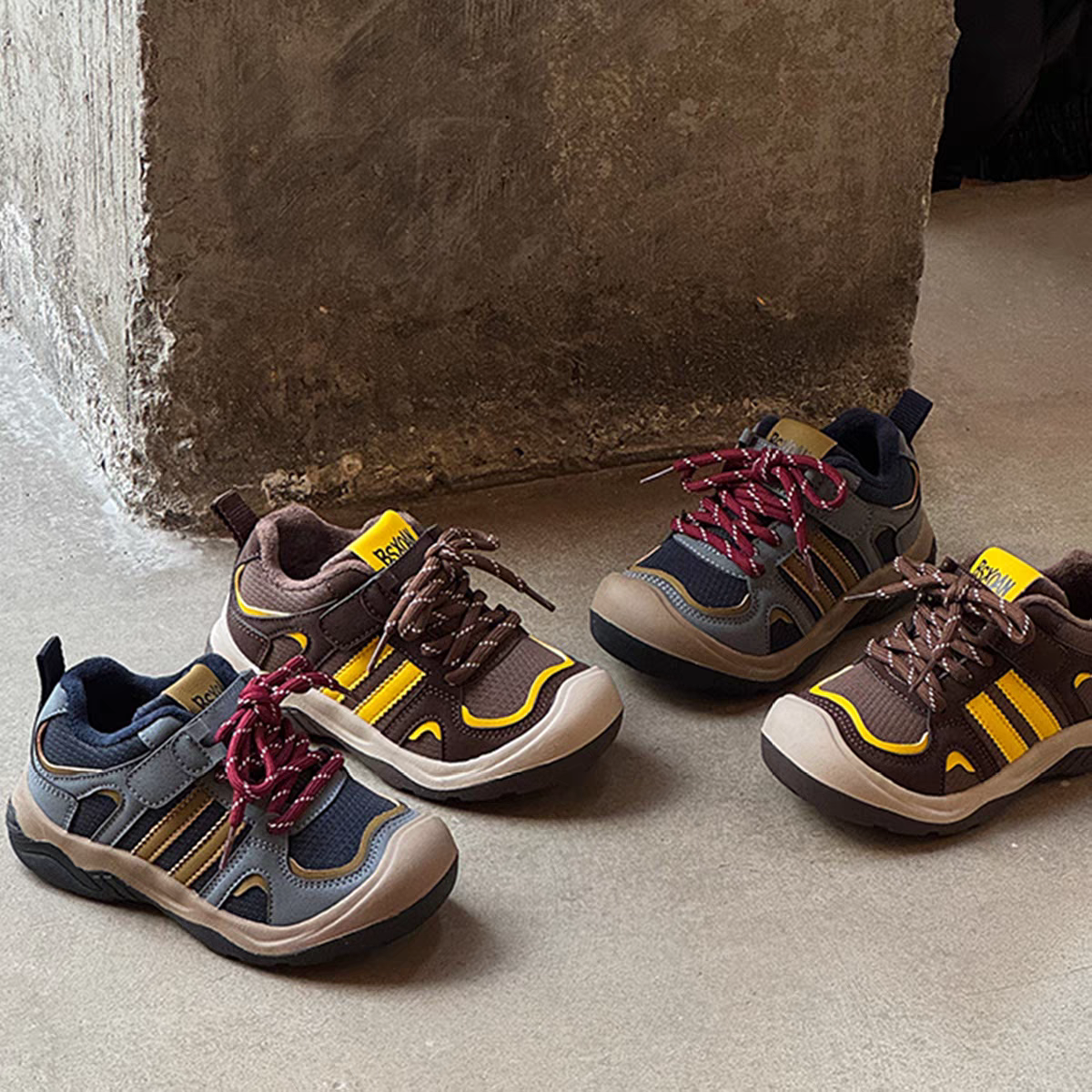 冬季新款加绒儿童运动鞋男童女童户外徒步登山鞋二棉丑萌大头鞋