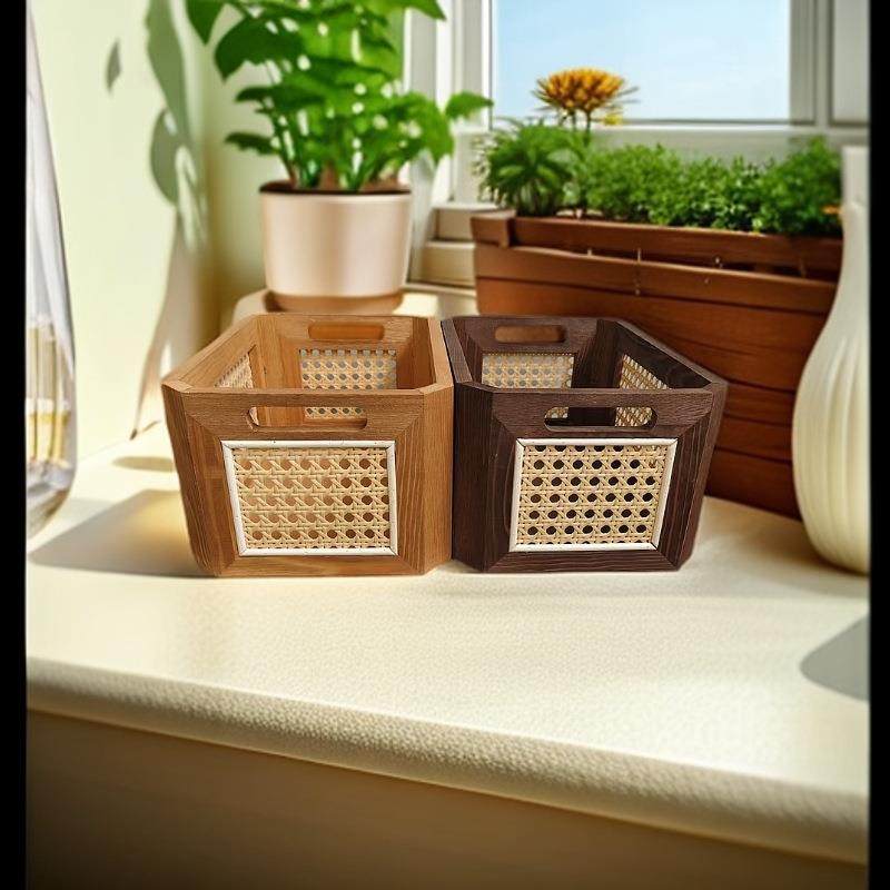 新款圆角藤编织收纳盒实木收纳筐家居收纳化妆品洗漱用品收纳盒,收纳整理,首饰盒,淘宝优惠券,粉丝福利购,淘宝优惠卷