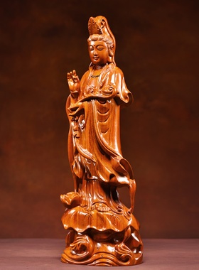花梨木站式观音菩萨佛像摆件家居客厅家用供奉实木佛像装饰工艺品