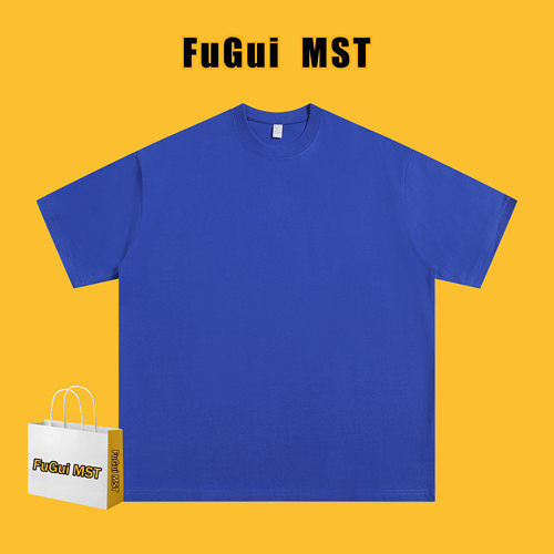 FUGUI MST重磅纯棉短袖T恤宽松型圆领纯色显白基础落肩袖男女夏季