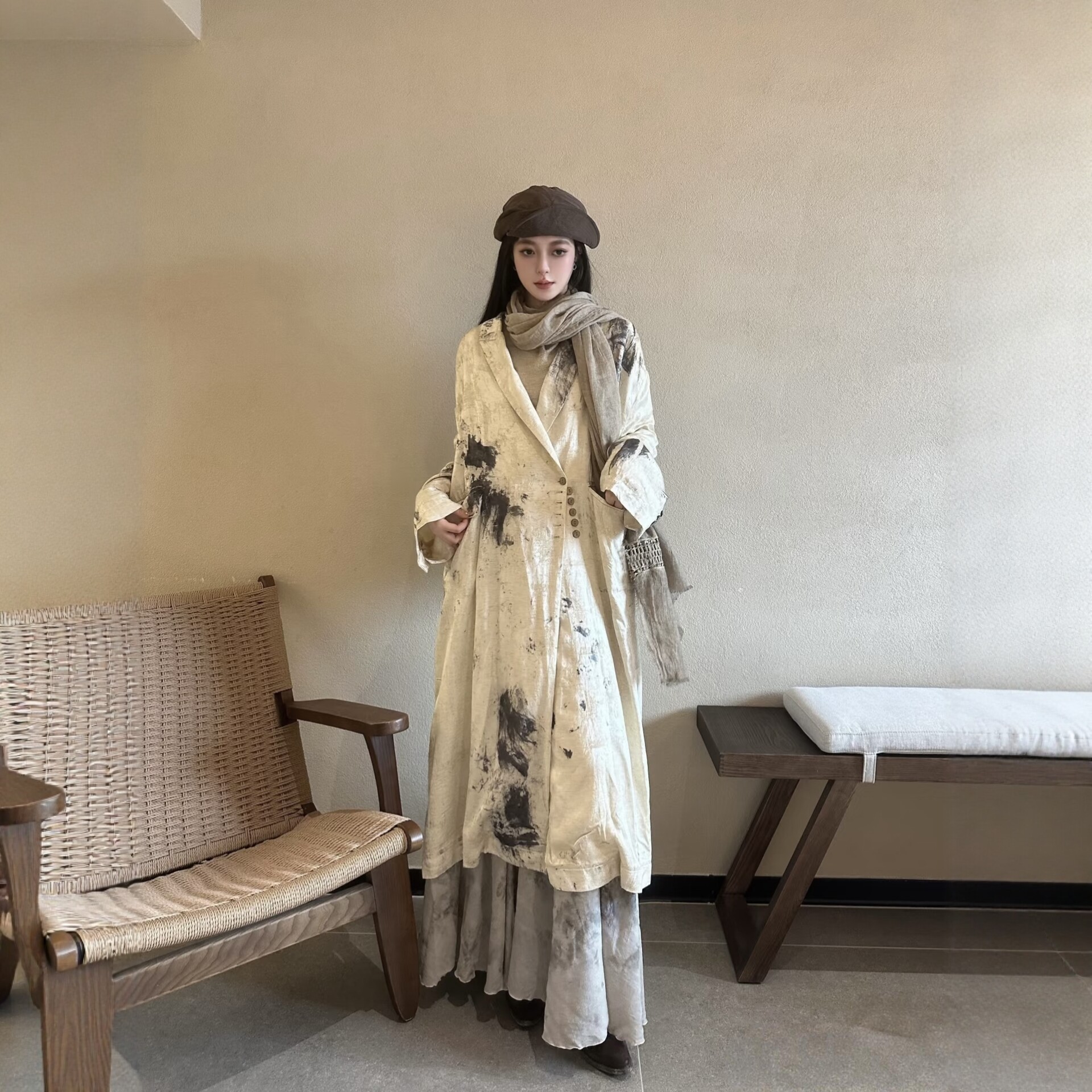 第二次心跳【雨中生●官方授权】草木染水墨色设计感西装外套风衣