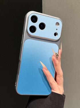 蓝色渐变适用于苹果17手机壳iPhone12华为mate80小米14皮质OPPO真我13红米k90vivoy50一加ace6荣耀magic8