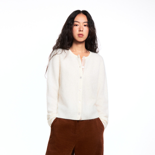 EATMI「恋恋草莓雪」羊绒羊毛拉毛开衫粉色条纹拼接慵懒针织开衫