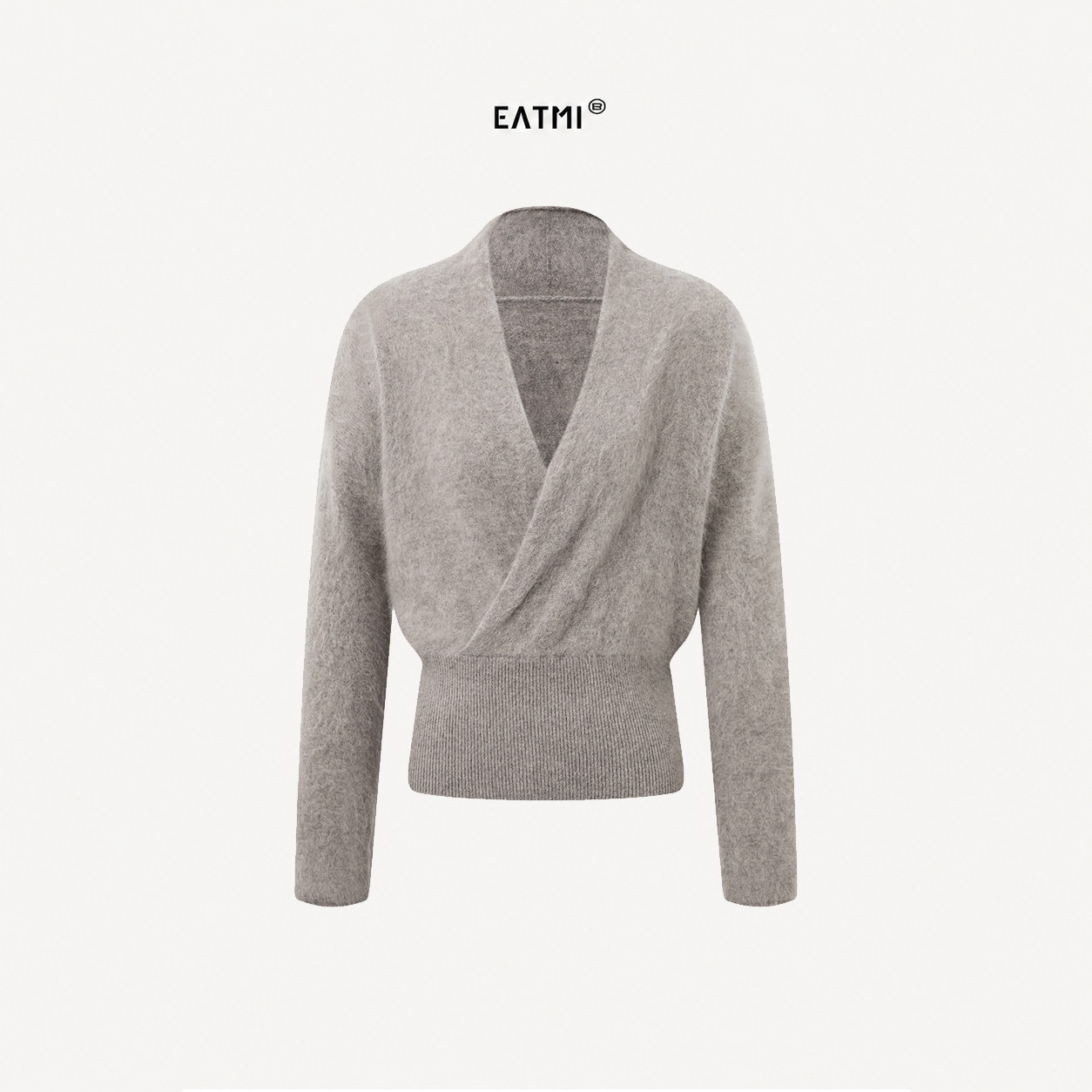 EATMI【绒光交叠】真丝山羊绒混纺交叉V领收腰针织衫女秋冬上衣