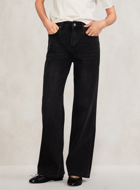 EATMI“经典百搭”系列 窄版黑色直筒牛仔裤Z01