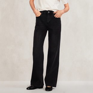 EATMI“经典百搭”系列 窄版黑色直筒牛仔裤Z01