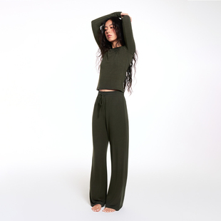 EATMI「柔感」系列弹力瑜伽套装基础款合身插肩长袖运动长裤