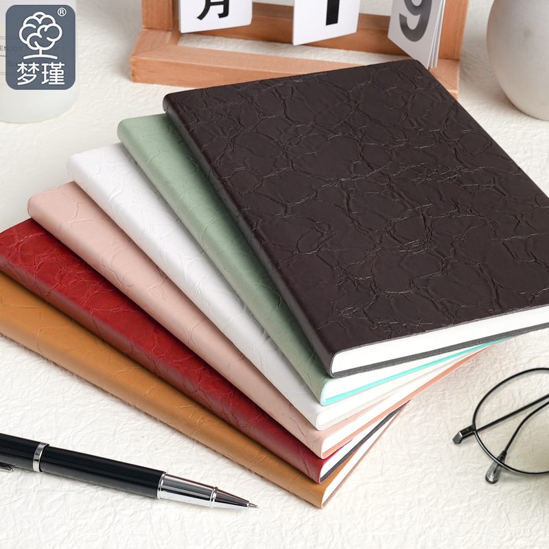 梦瑾笔记本本子高颜值纯色褶皱皮面本加厚商务记事本子简约文艺风大学生日记本a5办公软皮面工作会议记录本子