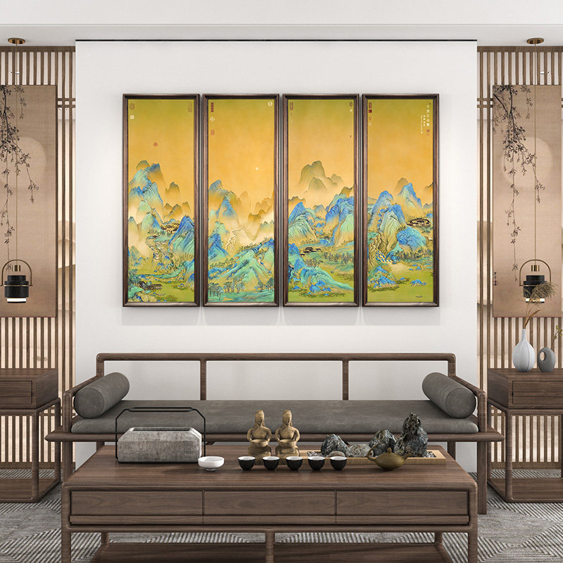 中式山水画客厅装饰画千里江山沙发背景墙挂画书房字画办公室铜画