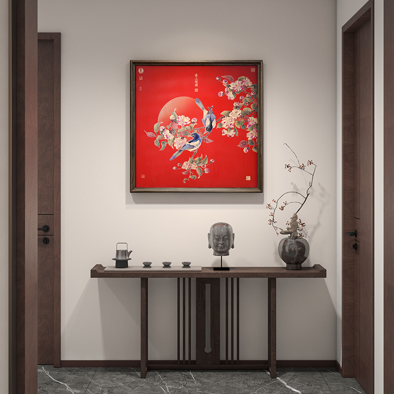 古歌玄关装饰画新中式铜画手工